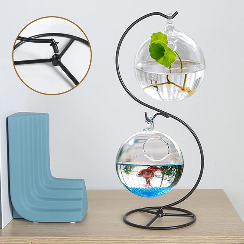 MDNODEQ Hanging Stand Iron S-Shape Display Stand for Planter Terrarium Witch Ball Christmas Ornament (Black, 3 Levels) - Image 1